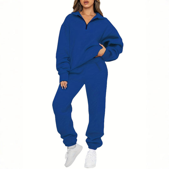 Damen nan zweiteiliges Relax-Set mit halbverdecktem Halbzip-Sweatshirt im Oversize-Schnitt und hohem Komfortbund Jogginghose EB