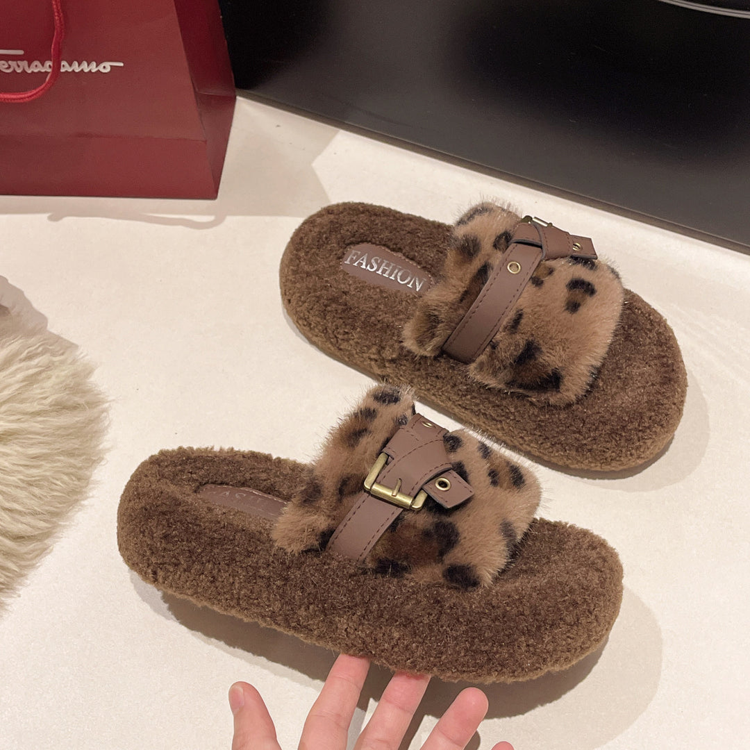 Damen Hausschuh mit kuscheligem Plüsch und modischem Riemen EB