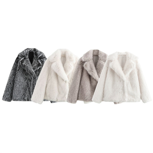 Damen Kuschelige Kunstpelzjacke mit elegantem Revers EB