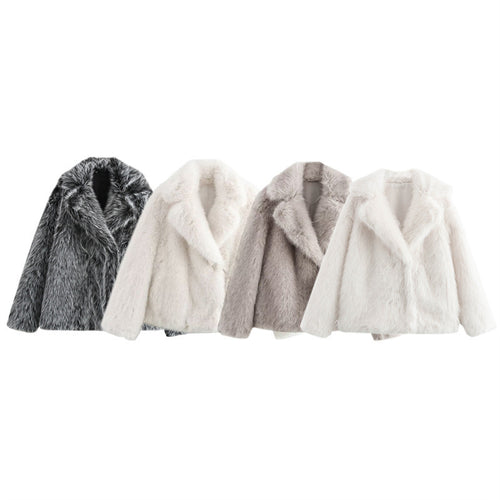 Damen Kuschelige Kunstpelzjacke mit elegantem Revers EB