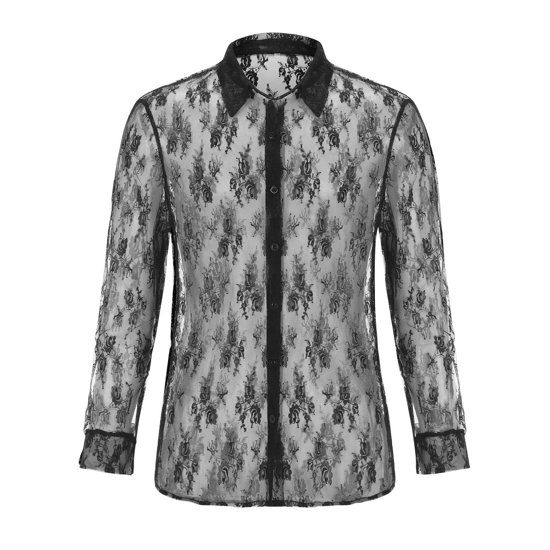 Damen Transparente Bluse mit floralen Spitzenmuster EB