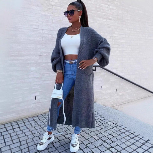 Damen Strickmantel mit weitem Schnitt und tiefen Taschen EB