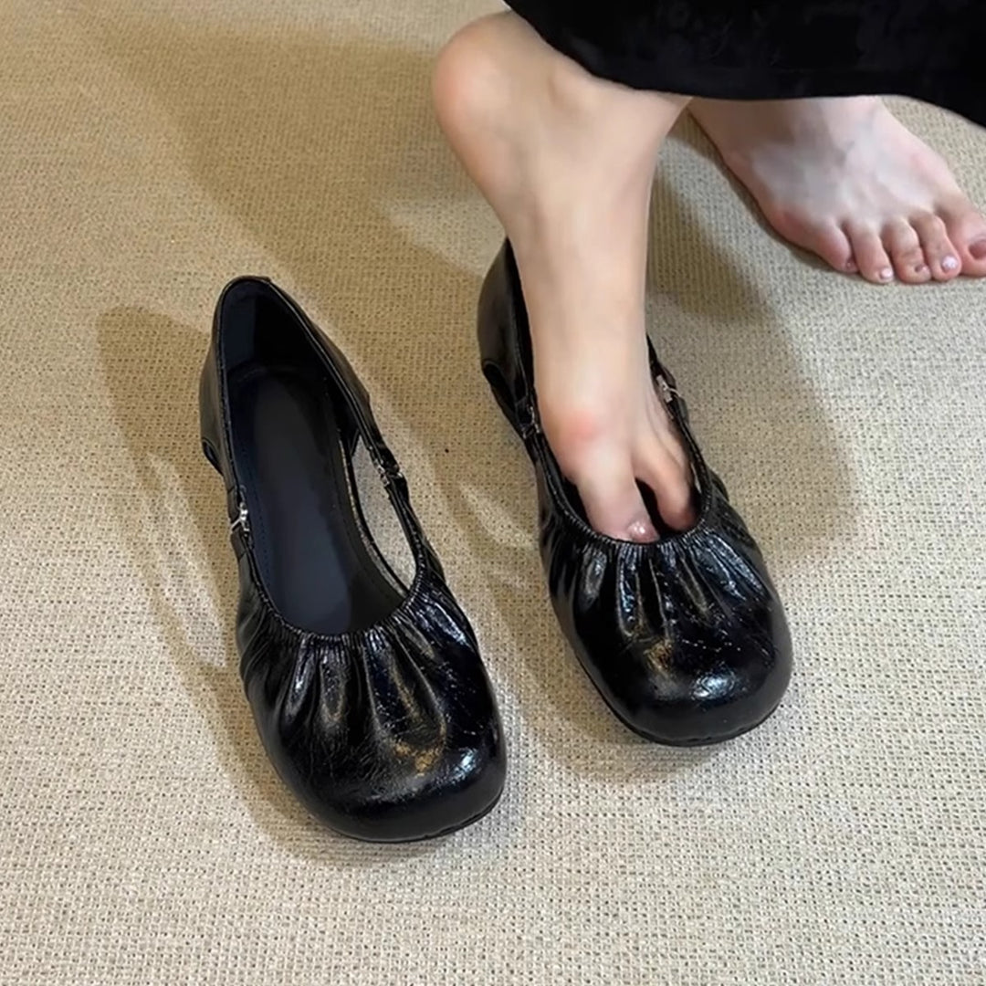 Damen Ballerinas mit elastischem Falten-Design und anpassbarem Riemen EB