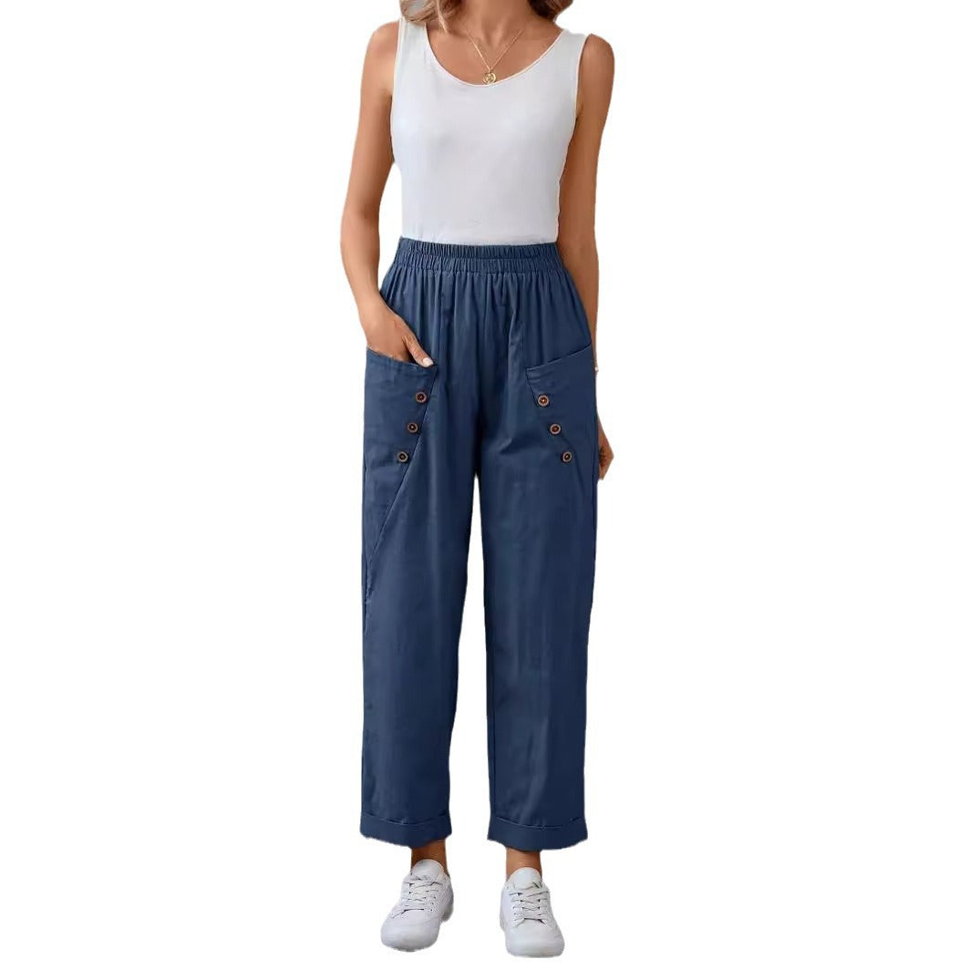 Damen elegante Freizeitpants mit Knopfdetails EB