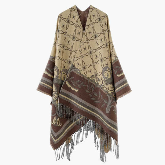 Damen Leichter Jacquard-Überwurf im Kaftan-Stil mit Zierfransen EB