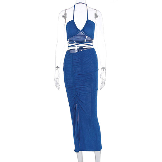 Damen Figurbetontes Maxikleid mit transparenten Einsätzen und Raffung EB