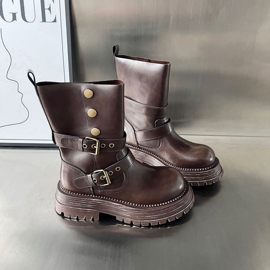 Damen Biker-Stiefel mit modischer Schnallenverarbeitung und robustem Profil EB