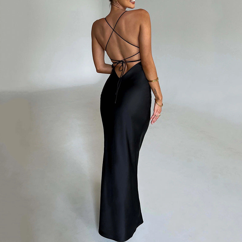 Damen Elegantes Figurbetontes Maxikleid mit Spaghettiträgern EB