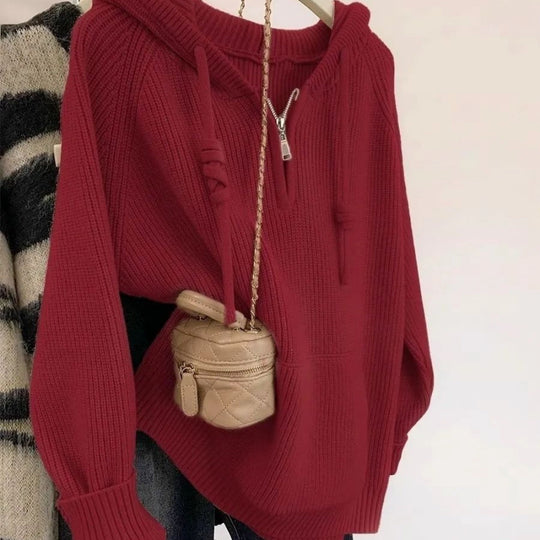 Damen lässiger Kapuzenpullover mit strukturiertem Rippdesign und sinnlichem Reißverschluss EB