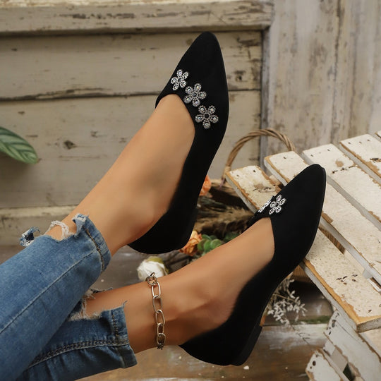 Damen elegante Ballerinas mit floralem Schmuckdetail EB