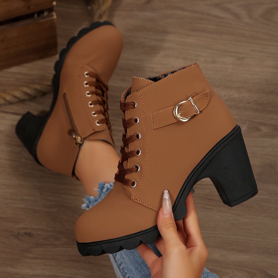 Damen nan knöchelhohe Schnürstiefelette mit robustem Blockabsatz und profilstarker Lugsohle EB