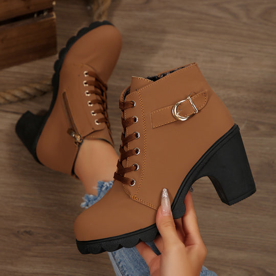 Damen nan knöchelhohe Schnürstiefelette mit robustem Blockabsatz und profilstarker Lugsohle EB