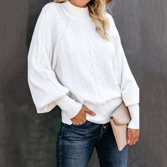 Damen Strickpullover mit hohem Kragen und strukturiertem Kabelmuster EB