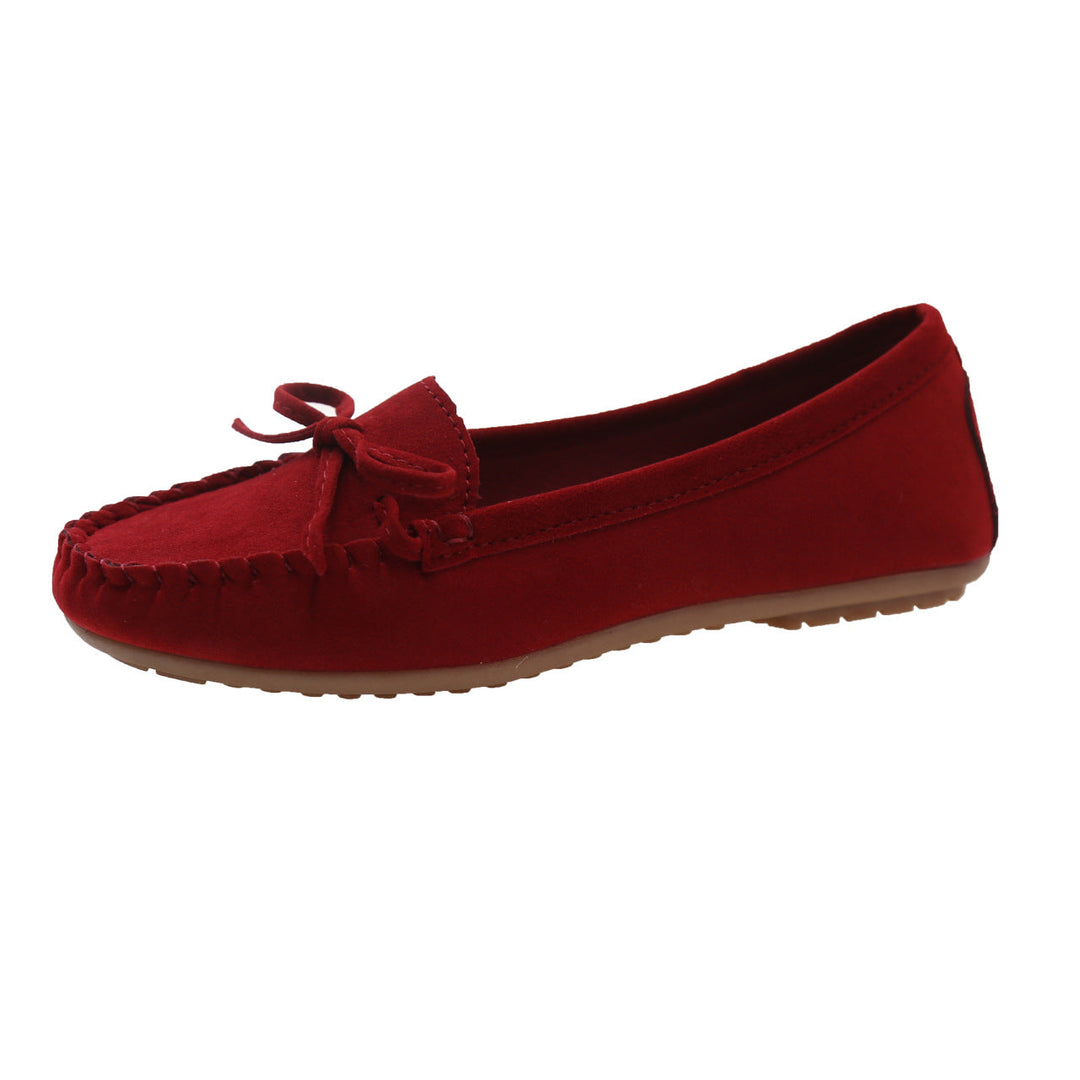 Damen Casual Wildleder Mokassin Ballerinas mit Dekorativer Schleife EB
