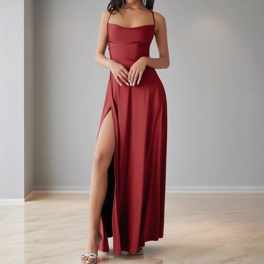 Damen Elegantes Maxikleid mit seitlichem Schlitz und zarten Trägern EB
