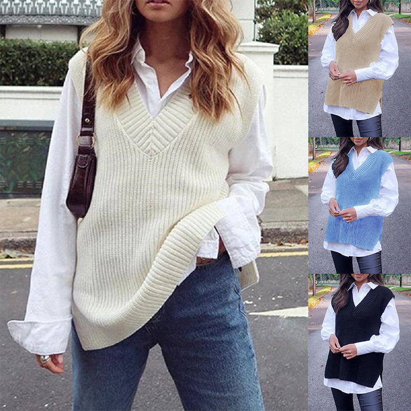 Damen Strickweste im modernen Oversized-Schnitt mit V-Ausschnitt EB