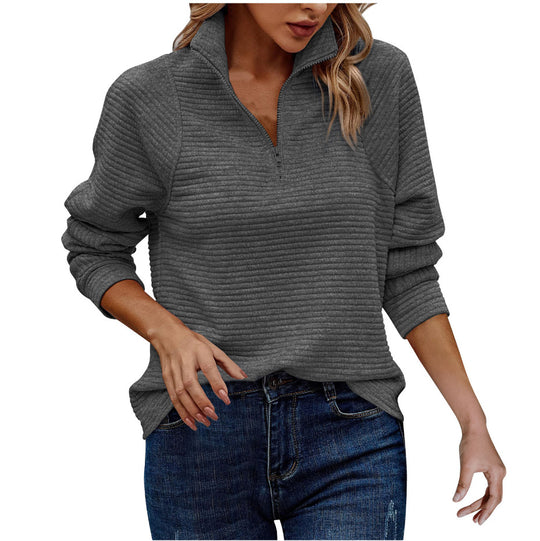 Damen modischer Pullover mit Reißverschluss und Rippstrick-Design EB