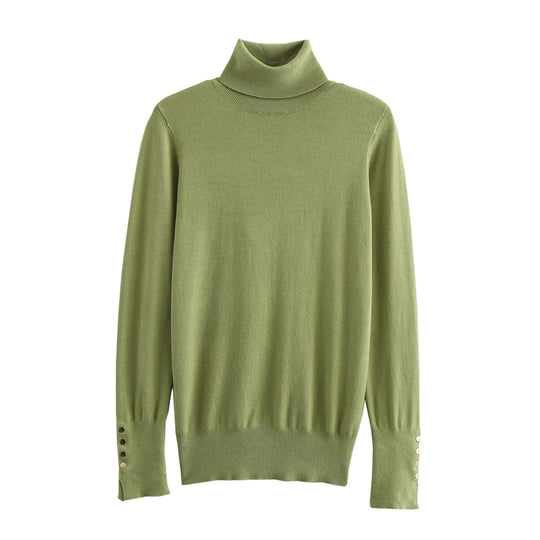 Damen Rollkragenpullover mit eleganten Knopfdetails EB