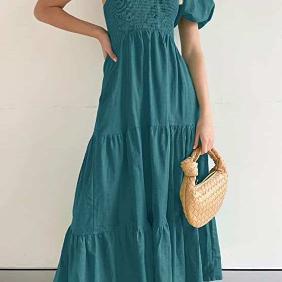 Damen Maxikleid mit asymmetrischem Träger und fließendem Schnitt EB