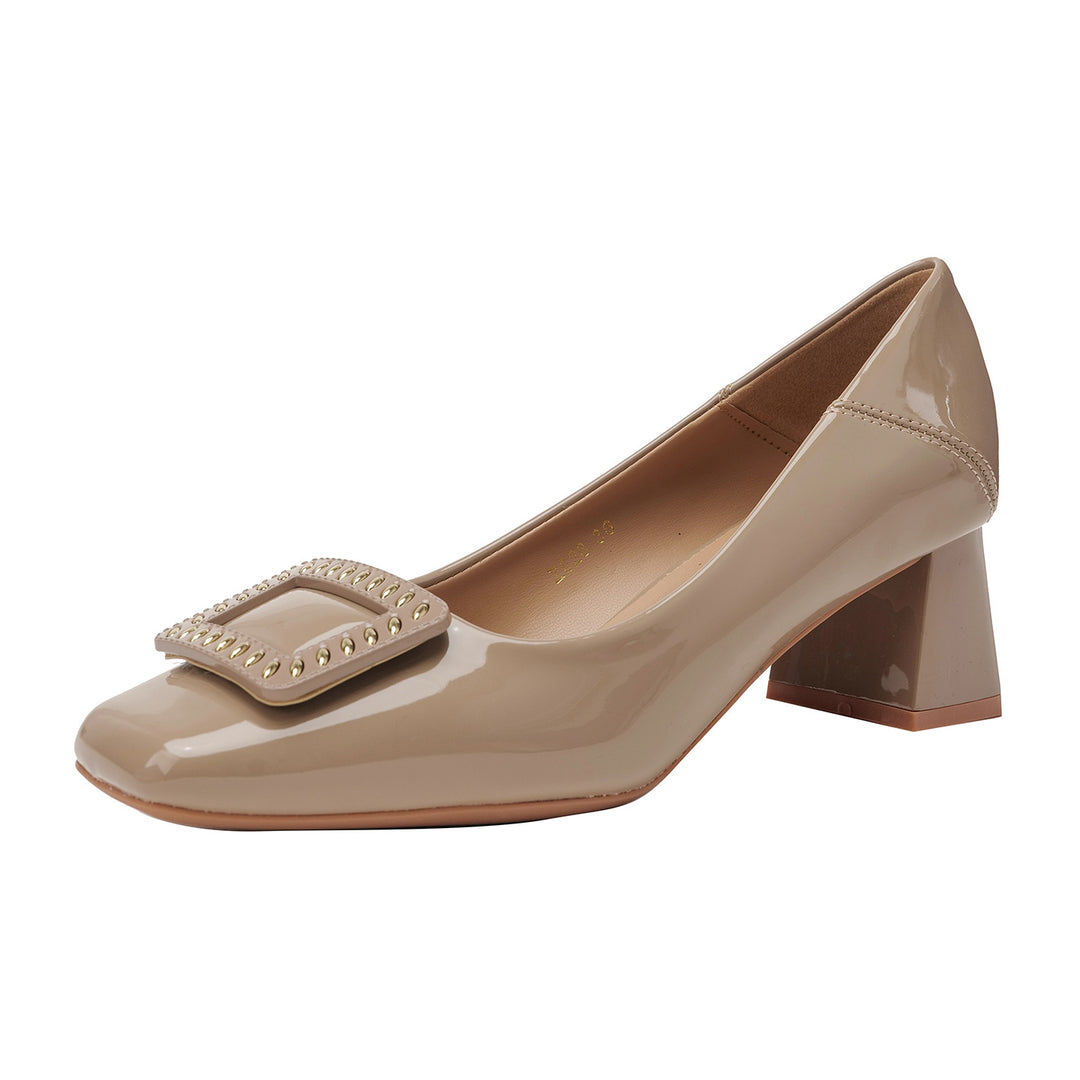 Damen Komfortable Pumps mit stylischem quadratischem Schmuckelement EB