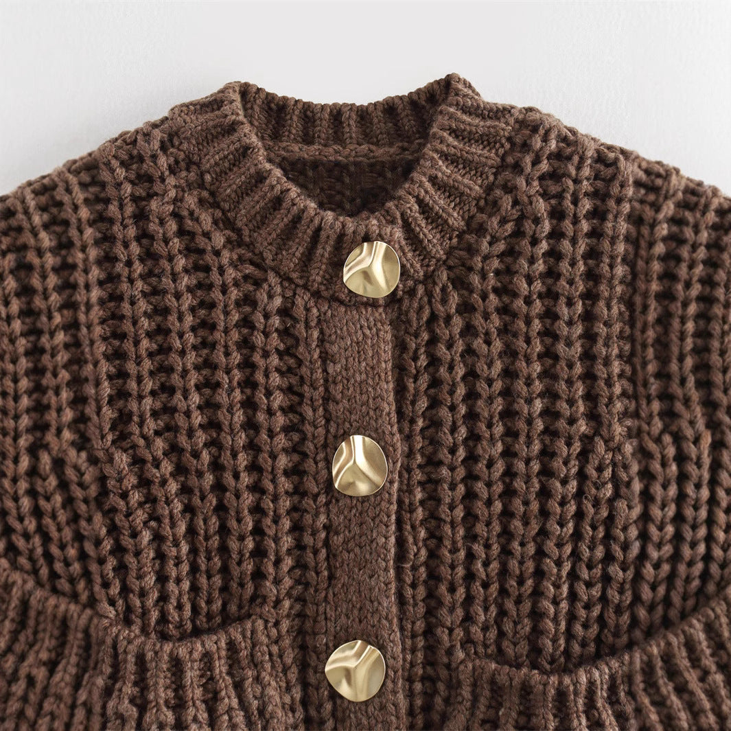 Damen Strickweste mit Knopf und Taschen EB