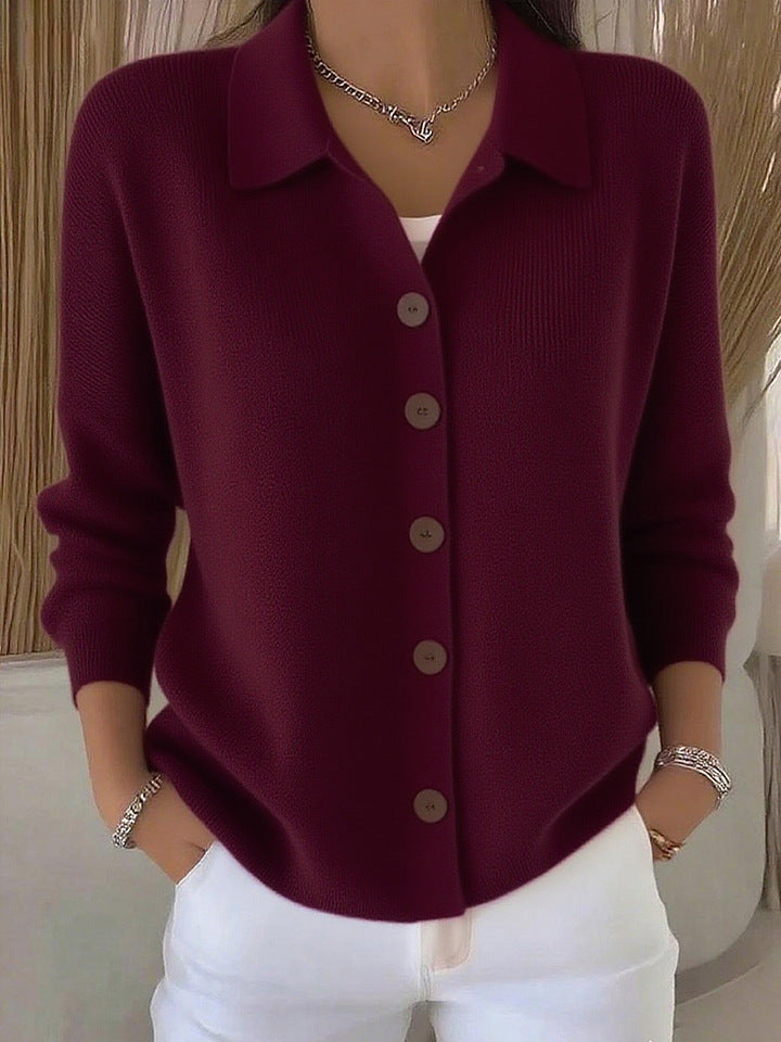 Damen nan Feinstrickjacke mit Hemdkragen und durchgehender Knopfleiste EB