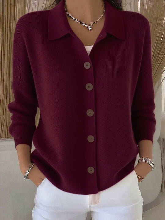 Damen nan Feinstrickjacke mit Hemdkragen und durchgehender Knopfleiste EB