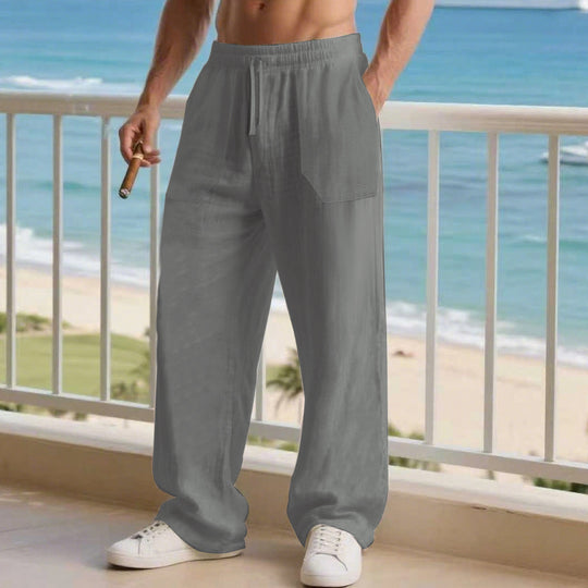 Herren nan oversized Relax-Cargohose aus Leinen-Baumwollmix mit elastischem Tunnelzugbund und großen aufgesetzten Taschen EB