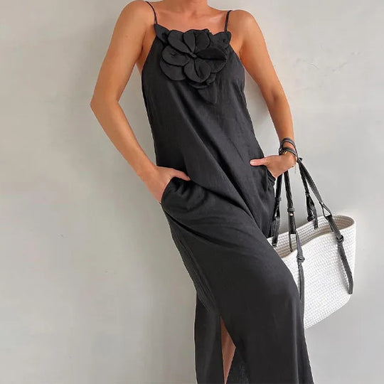 EB | Hosenträger dreidimensionale Blume Hosenträger Baumwolle und Leinen ärmelloses Kleid