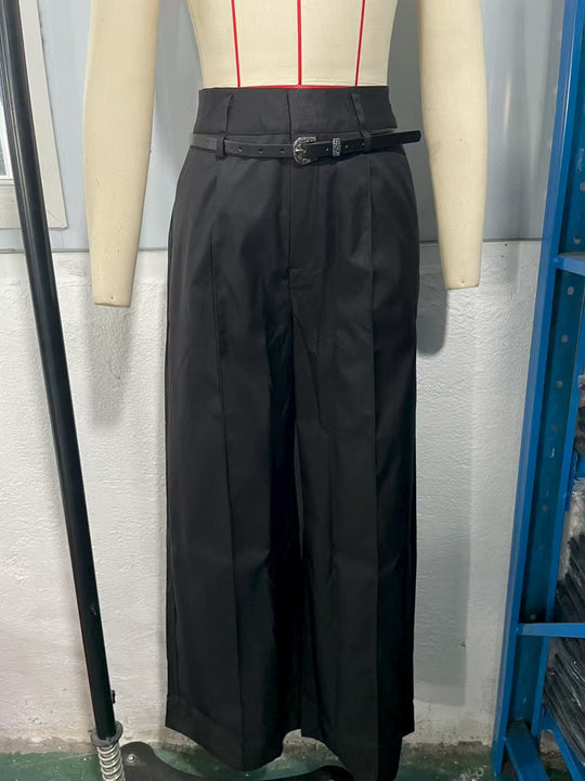 Damen elegante weite Hose mit Bindegürtel EB
