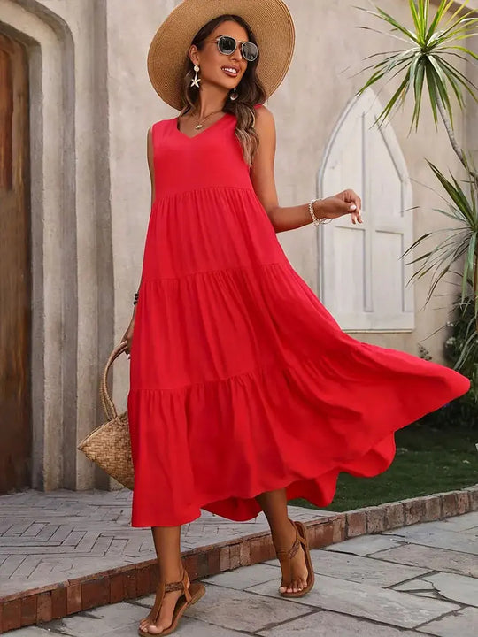 Damen Maxikleid mit lässigem Schnitt und Volantdetails EB