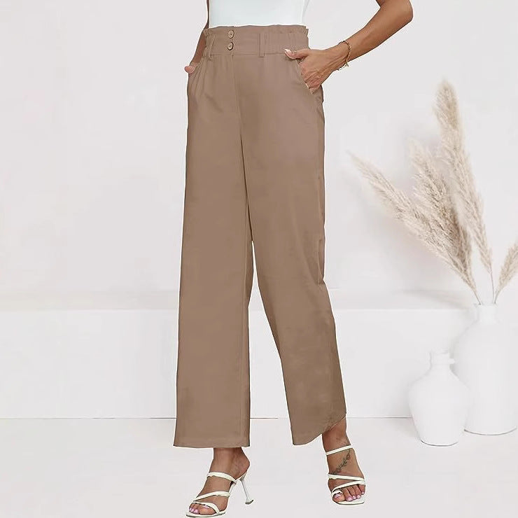Damen Bequeme Weit geschnittene Hose mit elastischem Bund und Knopfdetails EB