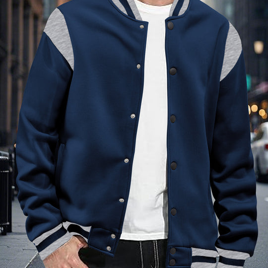 Herren nan legere Baseballjacke in Sweatqualität mit Druckknopfleiste geripptem Kragen und kontrastierendem Schulterbesatz EB