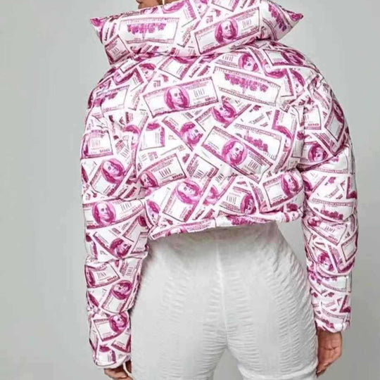 Damen modische cropped Steppjacke im Dollar-Design EB