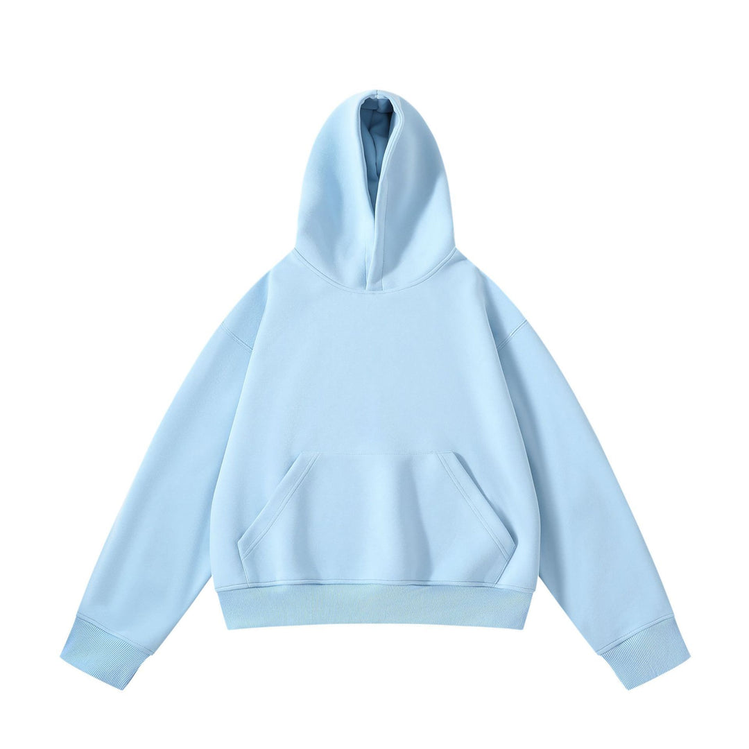 Unisex schwerer Oversize-Kapuzenpullover mit doppellagiger Kapuze Kängurutasche und breitem Rippbund EB