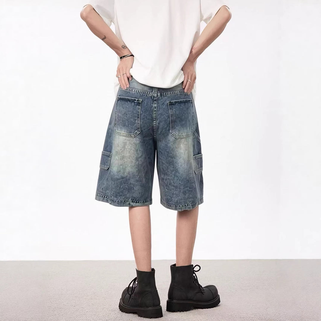 Damen lässige Denim-Shorts mit hohem Bund und weitem Schnitt EB