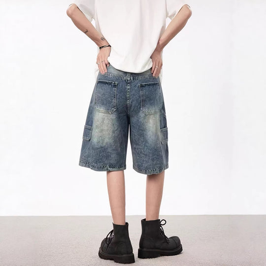 Damen lässige Denim-Shorts mit hohem Bund und weitem Schnitt EB