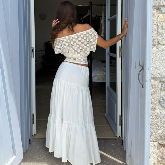 Damen Off-Shoulder Spitzenoberteil mit floralem Design EB