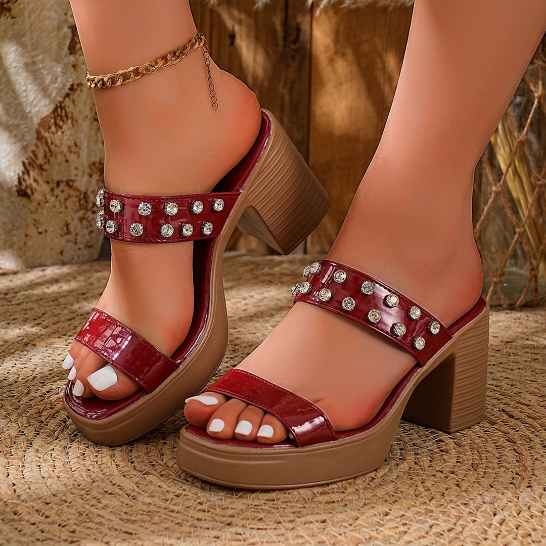 Damen Glamouröse Sandalen mit funkelnden Strassdetails und blockförmigem Absatz EB