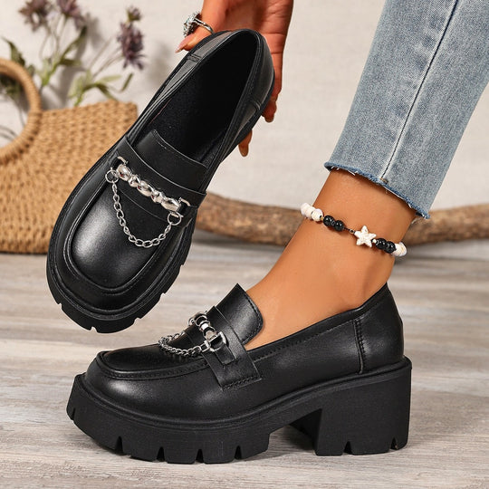 Damen Modische Plattform-Mokassins mit Ketten-Detail R&B