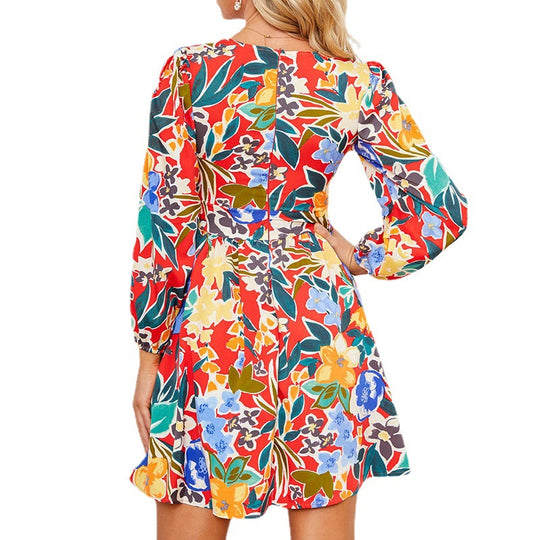 Damen Sommerliches Freizeitkleid mit voluminösen Ärmeln und floralen Mustern EB