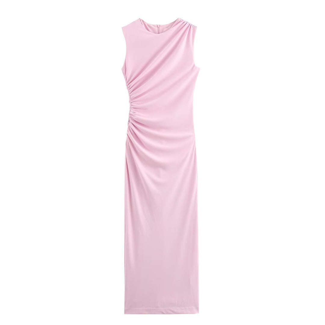 Damen elegantes Maxikleid mit raffinierten Drapierungen EB