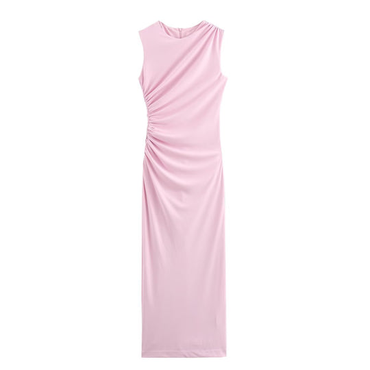 Damen elegantes Maxikleid mit raffinierten Drapierungen EB
