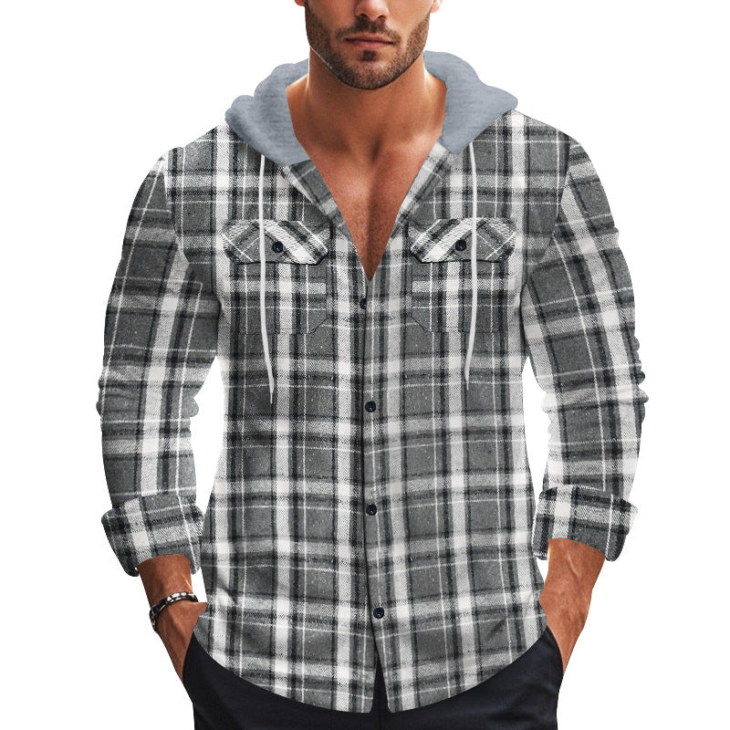 Herren leichtes Flanellhemden mit Kapuze und modernen Karodetails EB