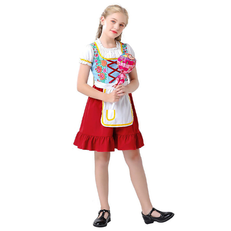Damen nan nostalgisches Trachten-Kostümkleid mit geschnürtem Mieder, Rüschenkragen und abnehmbarer Schürze EB
