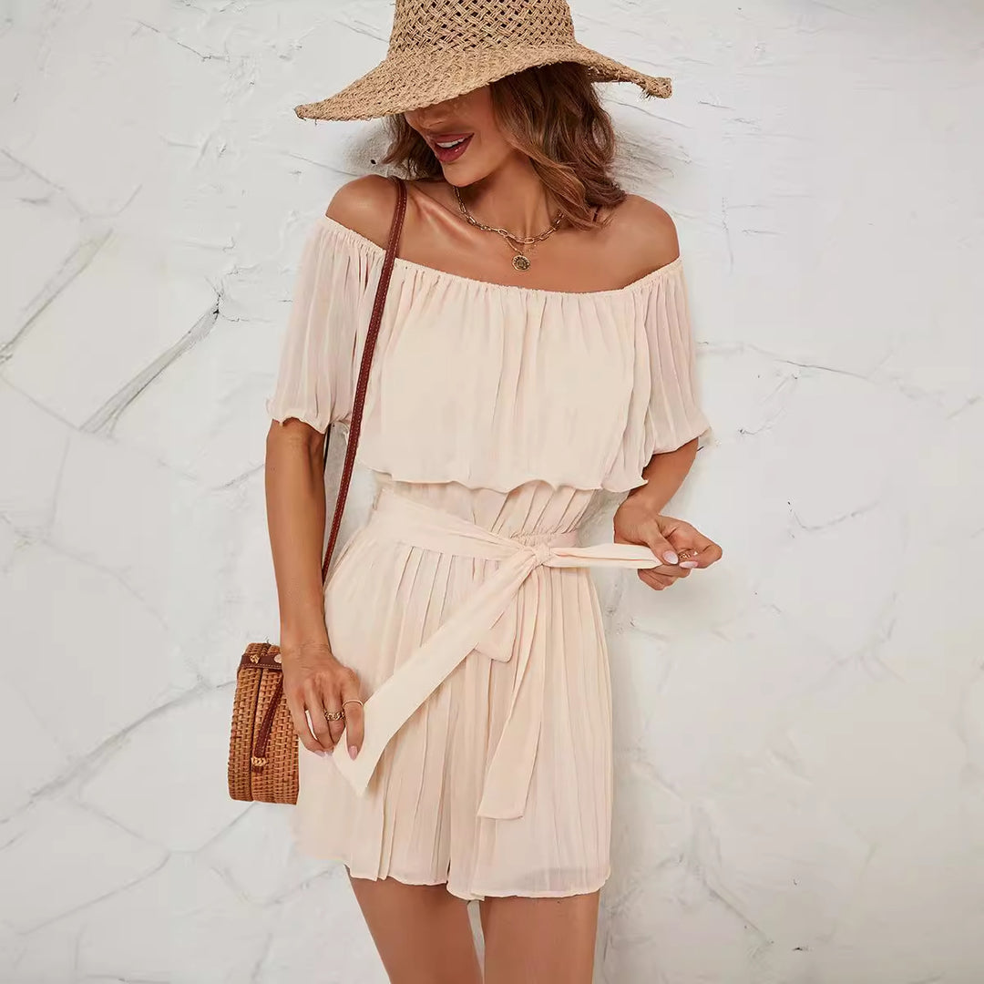 Damen Jumpsuit mit eleganter Rüsche und verstellbarem Taillengürtel EB
