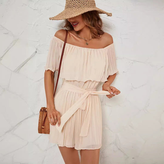 Damen Jumpsuit mit eleganter Rüsche und verstellbarem Taillengürtel EB
