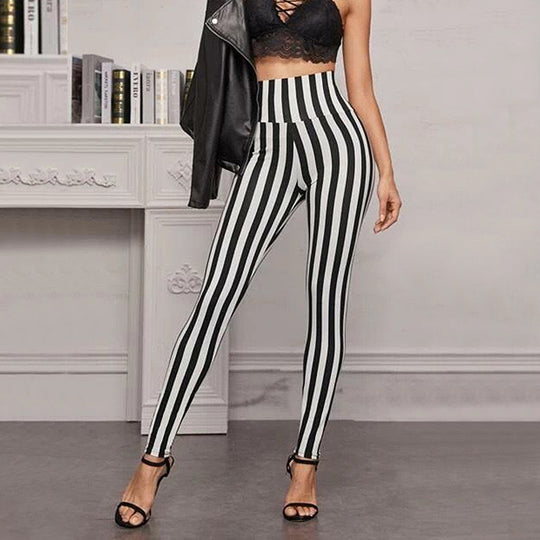 Damen Hochtaillierte Leggings mit grafischem Streifenmuster und figurformendem Schnitt EB