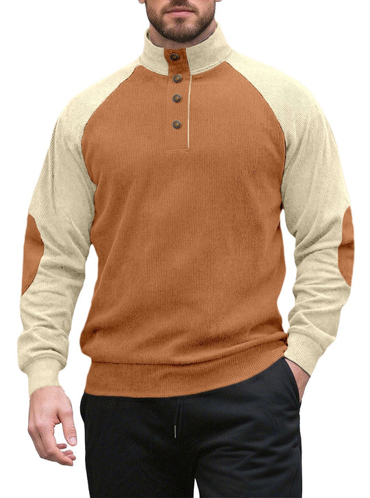 Herren nan zweifarbiger Ripptroyer mit asymmetrischer Knopfleiste und Velours-Ellbogenpatch EB