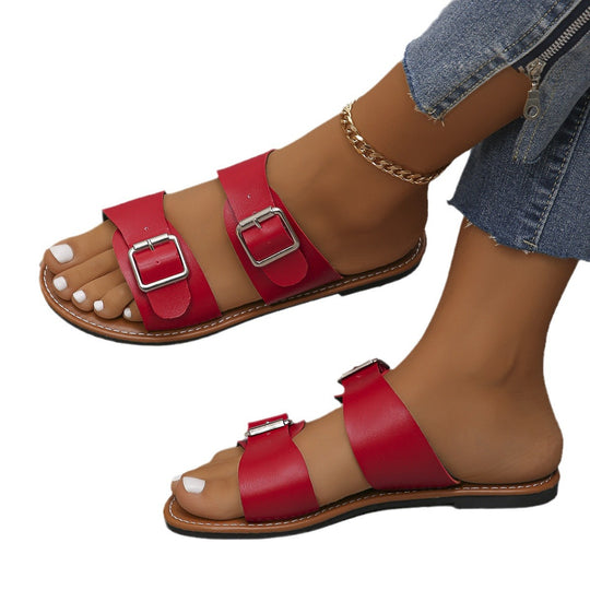 Damen elegante sandalen mit doppeltem Schnallenverschluss EB